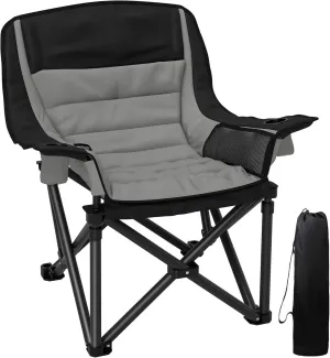Outsunny Padded Camping Chair for Adults, Portable Folding Camping Chair with Side Pockets, Cup Holders, and Carry Bag, Outdoor Camp Chair for Backyard, Fishing, and Sports, Up to 265 lbs, Gray