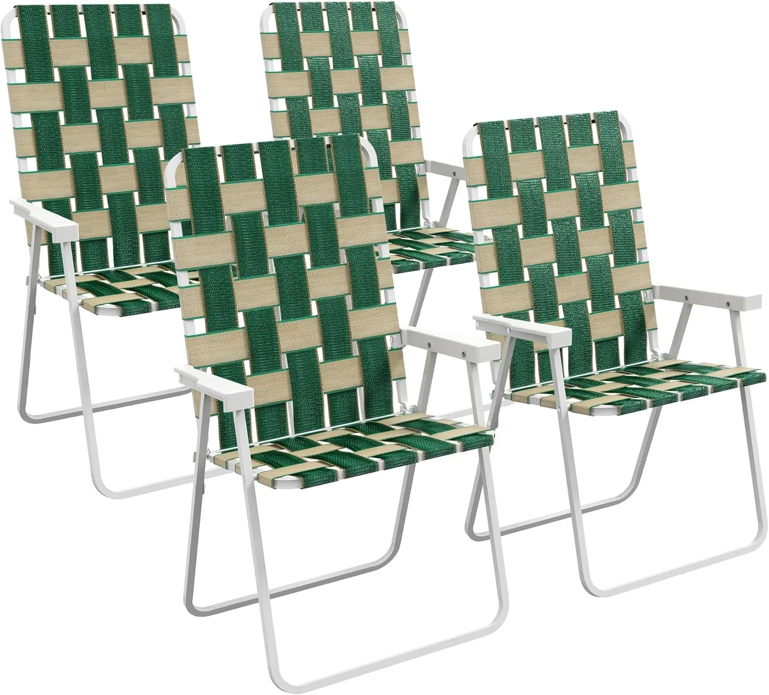 Outsunny Set of 4 Patio Folding Chairs, Classic Outdoor Camping Chairs, Portable Lawn Chair Set for Camping, Garden, Pool, Beach, Backyard with Armrests, Green