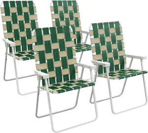 Outsunny Set of 4 Patio Folding Chairs, Classic Outdoor Camping Chairs, Portable Lawn Chair Set for Camping, Garden, Pool, Beach, Backyard with Armrests, Green