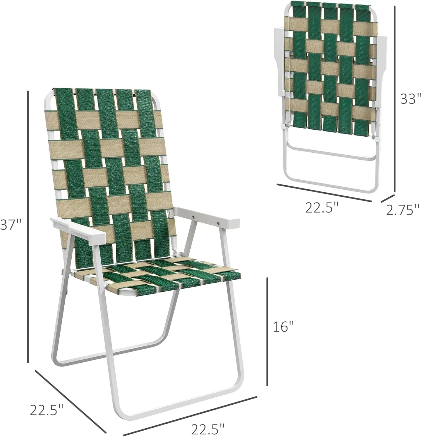 Outsunny Set of 4 Patio Folding Chairs, Classic Outdoor Camping Chairs, Portable Lawn Chair Set for Camping, Garden, Pool, Beach, Backyard with Armrests, Green