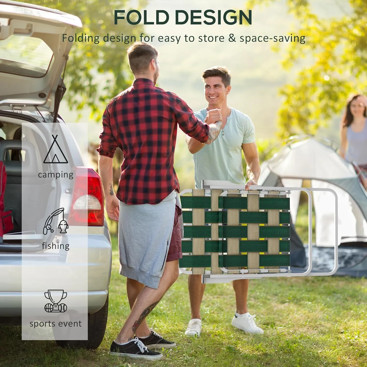 Outsunny Set of 4 Patio Folding Chairs, Classic Outdoor Camping Chairs, Portable Lawn Chair Set for Camping, Garden, Pool, Beach, Backyard with Armrests, Green