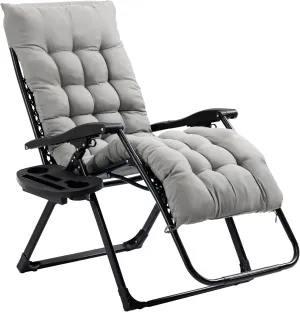Outsunny Zero Gravity Chair, Folding Reclining Lounge Chair with Padded Cushion, Side Tray for Indoor and Outdoor, Supports up to 264 lbs, Gray
