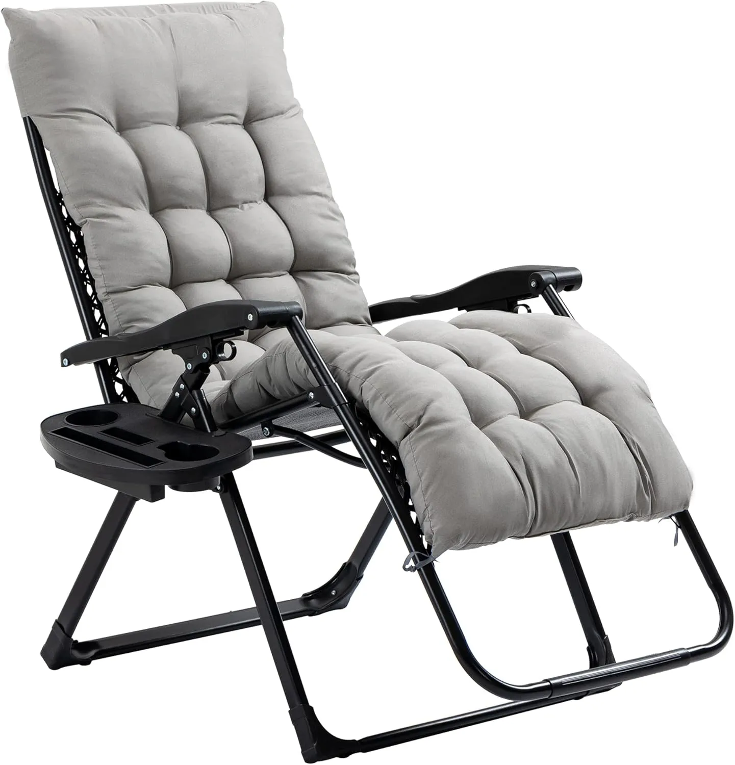 Outsunny Zero Gravity Chair, Folding Reclining Lounge Chair with Padded Cushion, Side Tray for Indoor and Outdoor, Supports up to 264 lbs, Gray