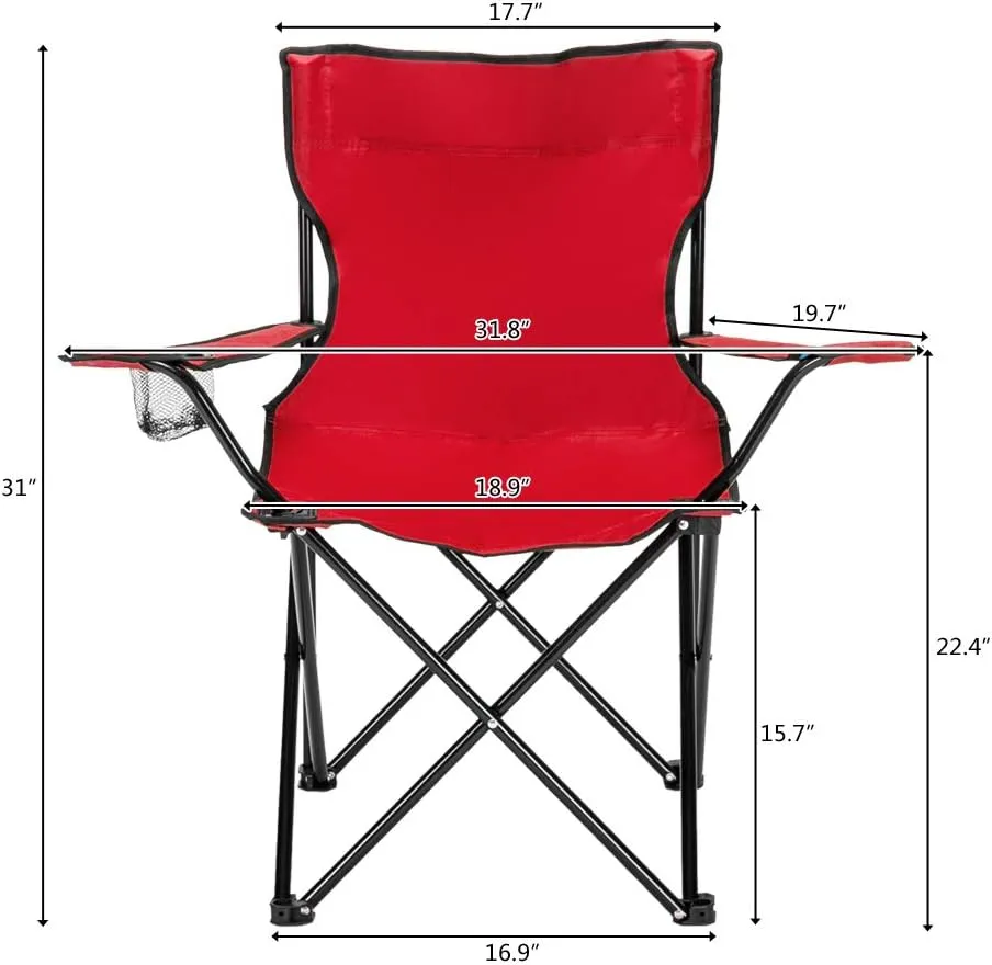 Outvita Folding Camping Chair, Portable Durable Armrest Chair with Cup Holder & Carry Bag for Outdoor Picnic Fishing, Weight Capacity 230 LBS, Set of 2 (Red)