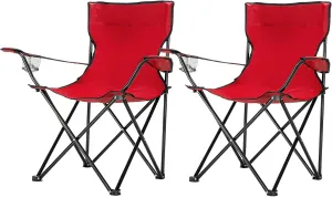 Outvita Folding Camping Chair, Portable Durable Armrest Chair with Cup Holder & Carry Bag for Outdoor Picnic Fishing, Weight Capacity 230 LBS, Set of 2 (Red)