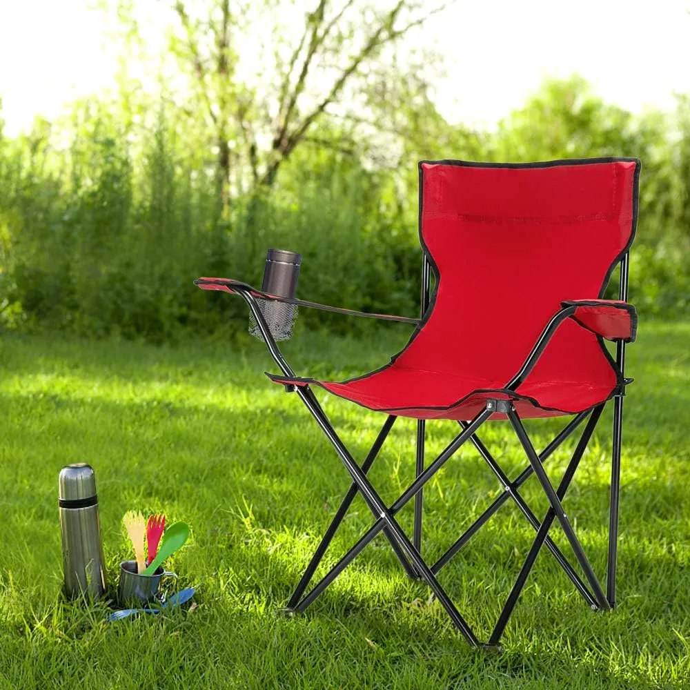 Outvita Folding Camping Chair, Portable Durable Armrest Chair with Cup Holder & Carry Bag for Outdoor Picnic Fishing, Weight Capacity 230 LBS, Set of 2 (Red)