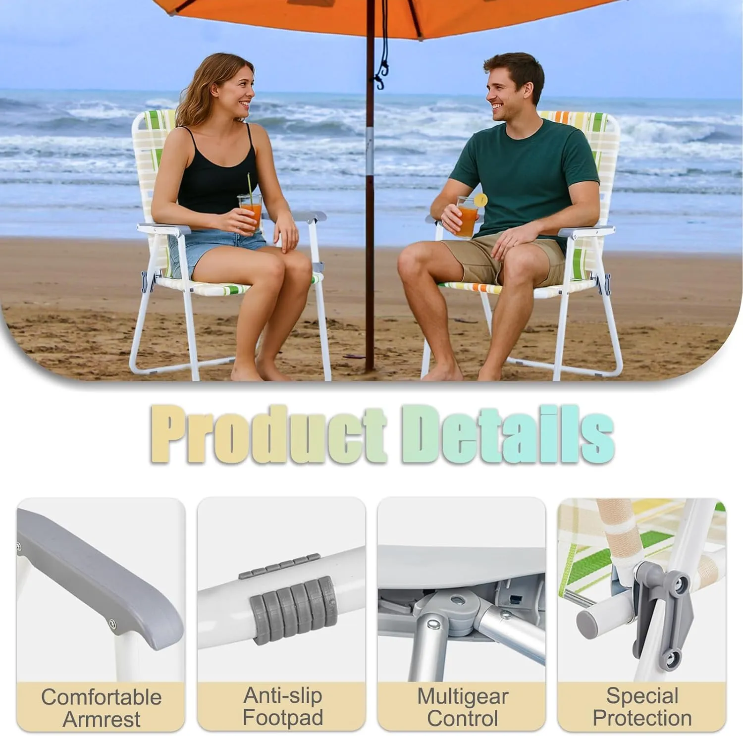 Outvita Webbed Lawn Chairs Set of 2, Foldable Metal Patio Chairs Stable Steel Outdoor Chair for Camping, Fishing, Beach, Poolside, Backyard and BBQ