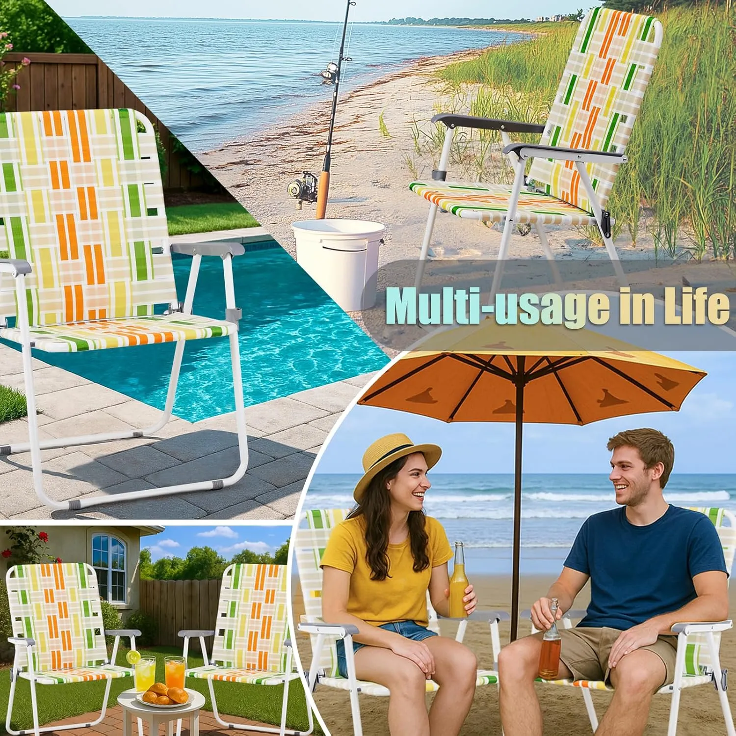 Outvita Webbed Lawn Chairs Set of 2, Foldable Metal Patio Chairs Stable Steel Outdoor Chair for Camping, Fishing, Beach, Poolside, Backyard and BBQ
