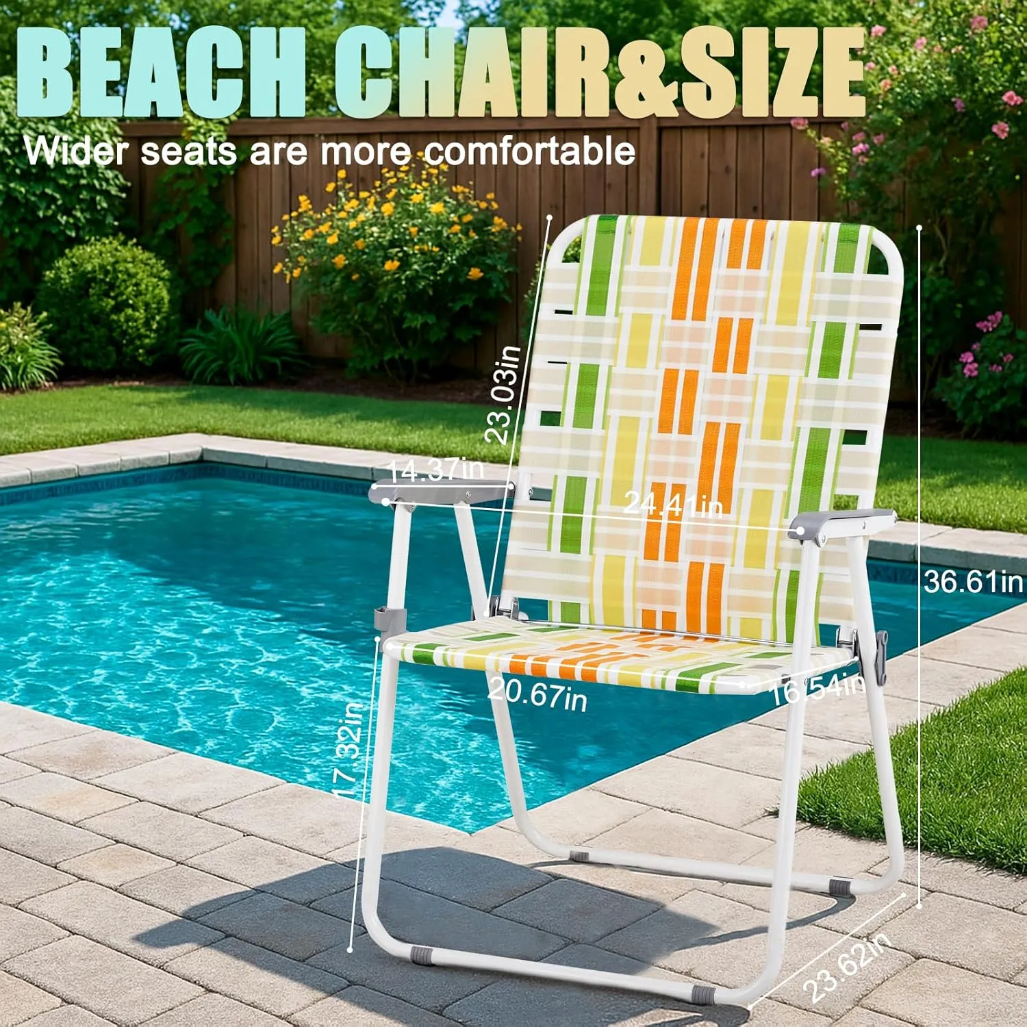 Outvita Webbed Lawn Chairs Set of 2, Foldable Metal Patio Chairs Stable Steel Outdoor Chair for Camping, Fishing, Beach, Poolside, Backyard and BBQ