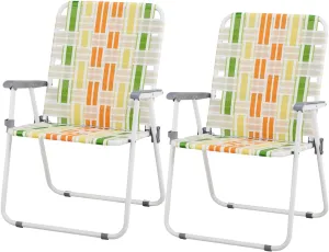 Outvita Webbed Lawn Chairs Set of 2, Foldable Metal Patio Chairs Stable Steel Outdoor Chair for Camping, Fishing, Beach, Poolside, Backyard and BBQ