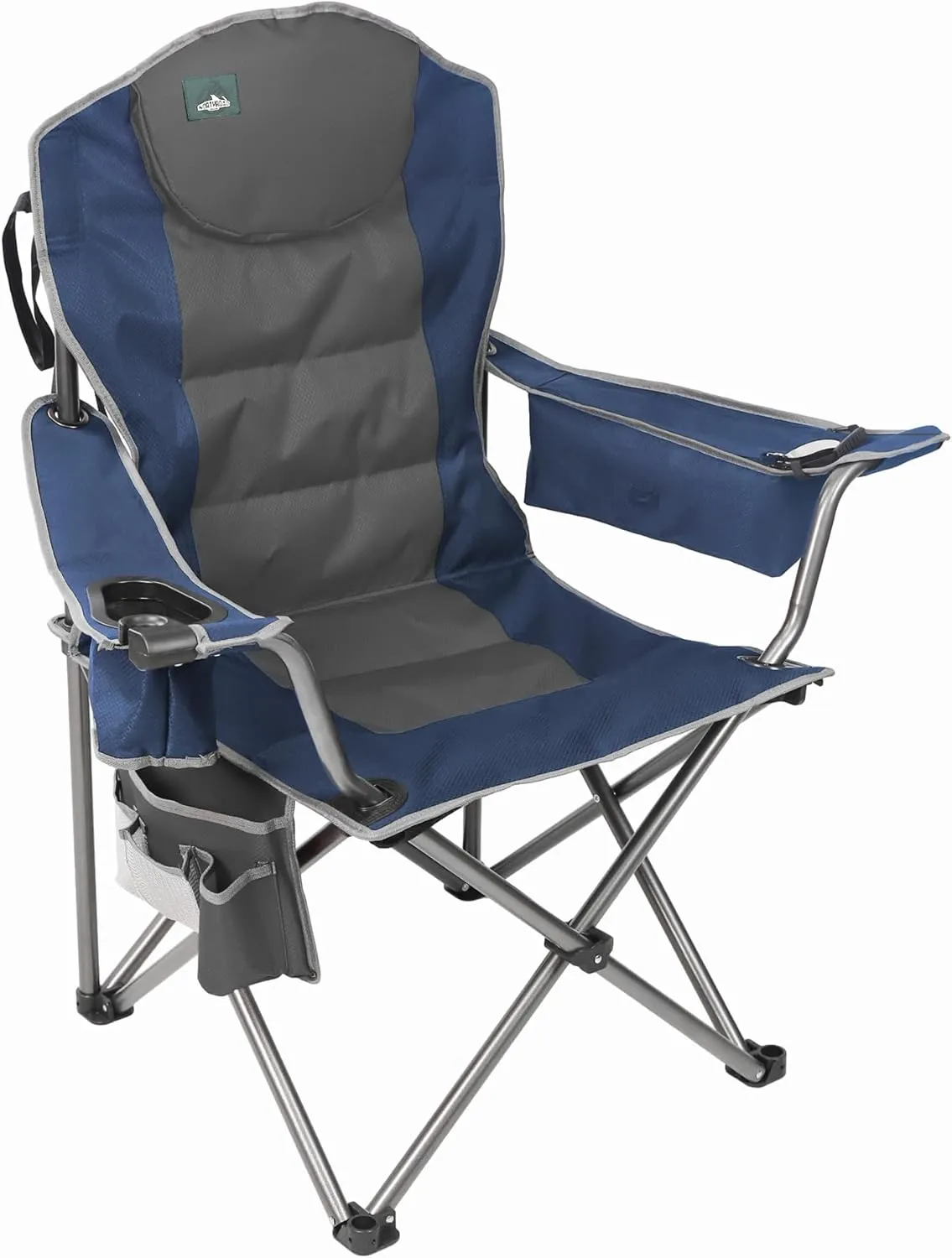 Oversized Camping Chair, Full Padded Outdoor Folding Chair Support 350 LBS, Heavy Duty Lawn Chair w/Cup Holder, Cooler Bag, Shoulder Straps for Adult-Blue