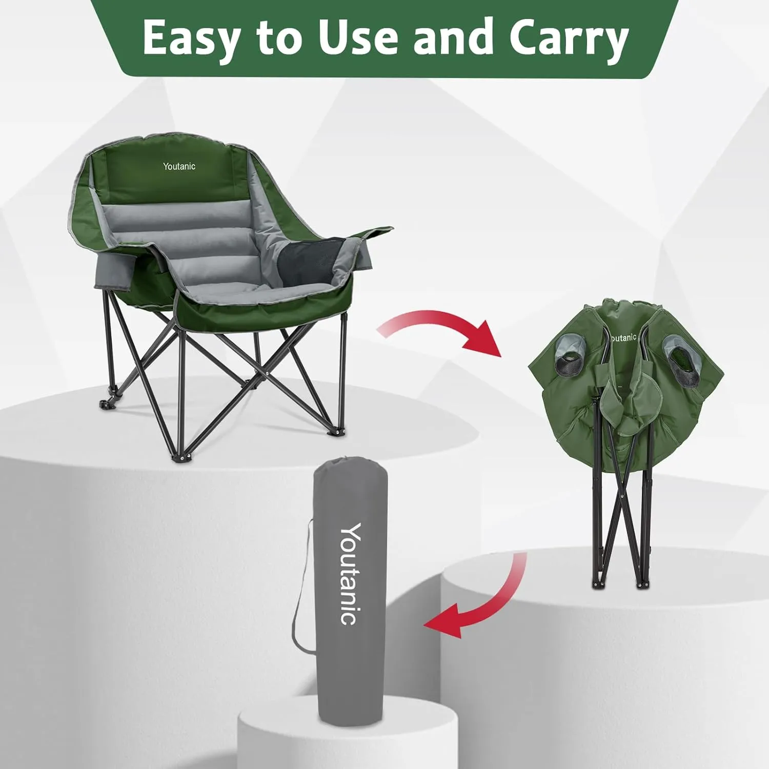 Oversized Camping Chair, Portable Folding Camping Chairs with Side Pocket, Cup Holder and Carry Bag, Heavy Duty Outdoor Camping Chairs for Adults, Fishing, Sports, Trip, up to 400lbs, Style 7