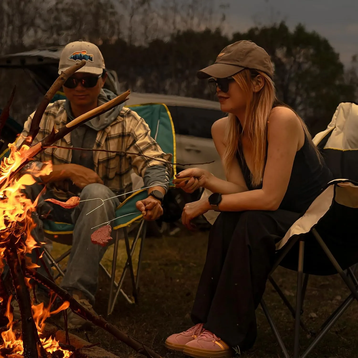 Oversized Camping Chair, Portable Folding Padded Camping Chairs with Cup Holder and Carry Bag, Heavy Duty Outdoor Camping Chairs for Adults, Up to 400Lb, for Fishing (Blue-2 Pack)