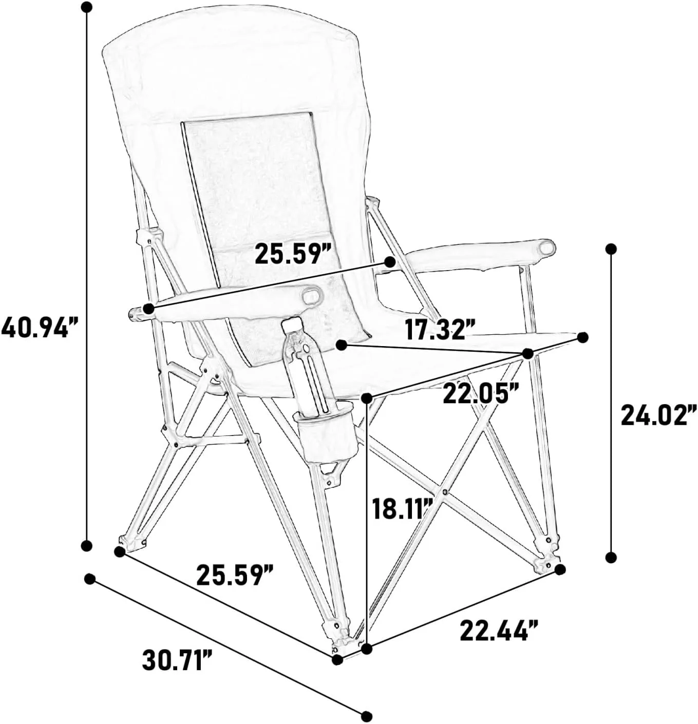 Oversized Camping Chairs, High Back Heavy Duty Lawn Chair Support 250LBS, Padded Portable Outdoor Chair with Cup Holder, Red