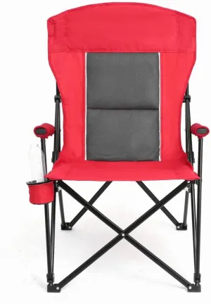 Oversized Camping Chairs, High Back Heavy Duty Lawn Chair Support 250LBS, Padded Portable Outdoor Chair with Cup Holder, Red
