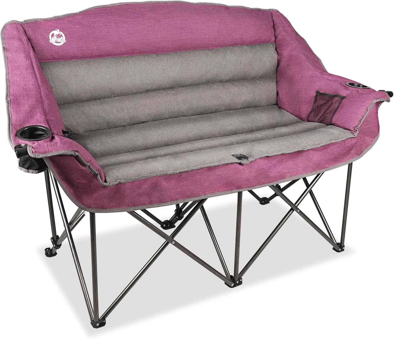 Oversized Double Camping Chair, Fully Padded Loveseat, Heavy Duty Folding Duo Chair w/Cup Holders, Armrests & Carry Bag, Supports up to 600lbs, Purple