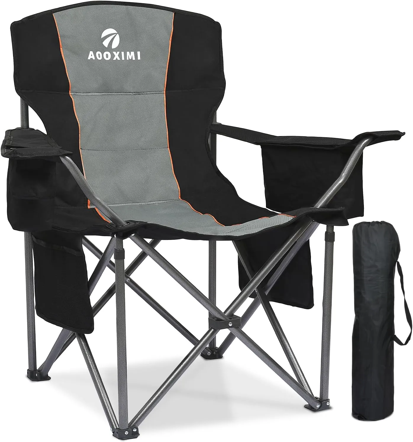 Oversized Folding Camping Chairs, Outdoor Chair Heavy Duty Support 450 LBS with Padded Cushion Seat and Back, with Cup Holder and Cooler Bag, Portable Lawn Chair for Beach Picnic Sports