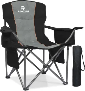 Oversized Folding Camping Chairs, Outdoor Chair Heavy Duty Support 450 LBS with Padded Cushion Seat and Back, with Cup Holder and Cooler Bag, Portable Lawn Chair for Beach Picnic Sports