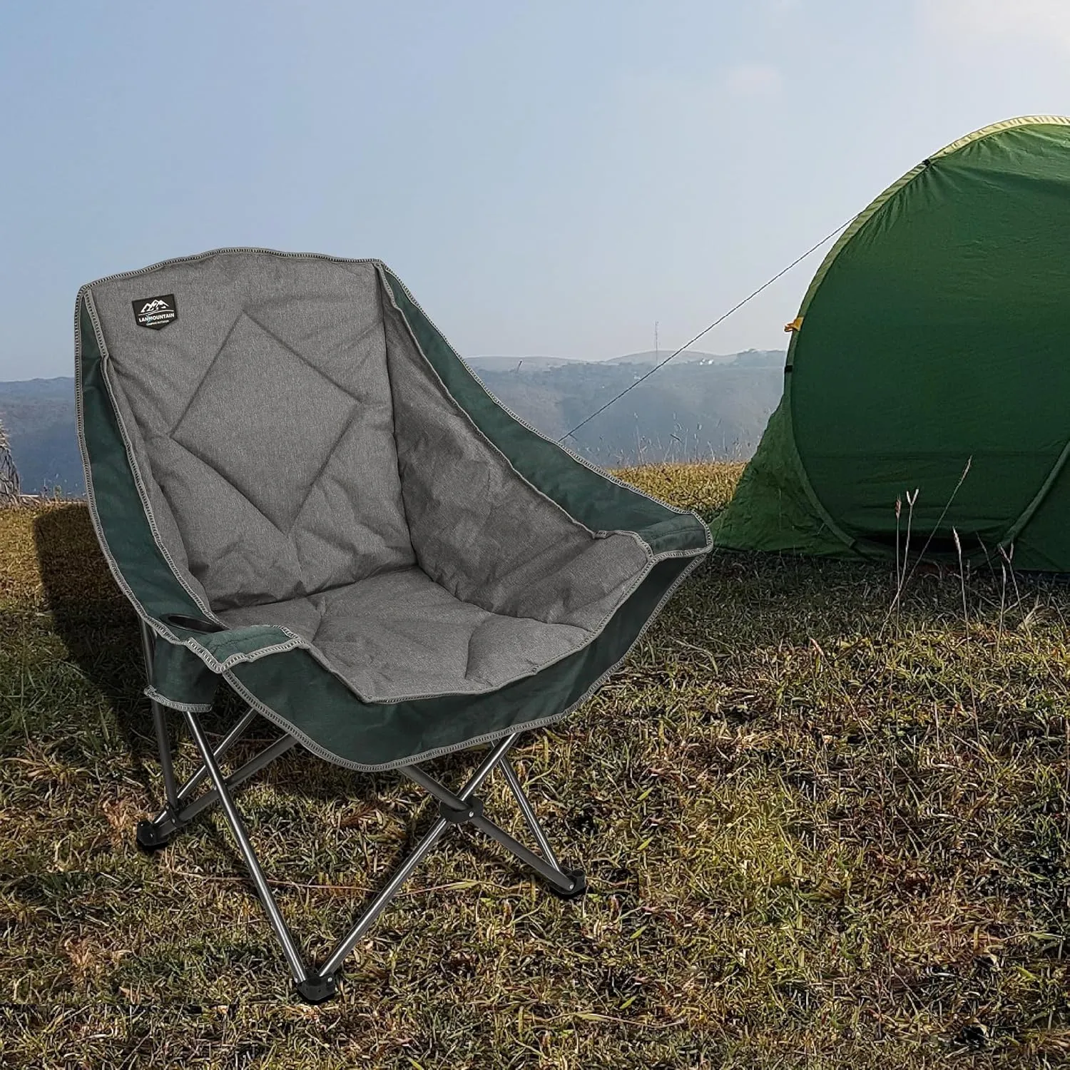 Oversized Folding Camping Chairs,Portable Heavy Duty Outdoor Padded Lawn Chair w/Cup Holder Perfect for Adults Picnic,Parties,Picnics and Beach Trips,Dark Green