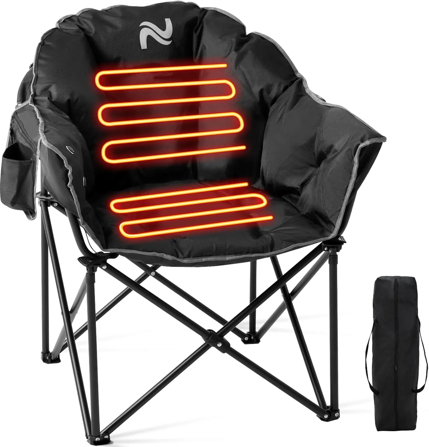 Oversized Heated Camping Chair, 3 Heating Modes Folding Heated Chairs Outdoor Sports, Portable Padded Camping Chair Heat Up for Lawn Patio Beach and Picnics, Black