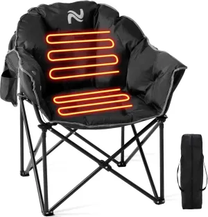 Oversized Heated Camping Chair, 3 Heating Modes Folding Heated Chairs Outdoor Sports, Portable Padded Camping Chair Heat Up for Lawn Patio Beach and Picnics, Black