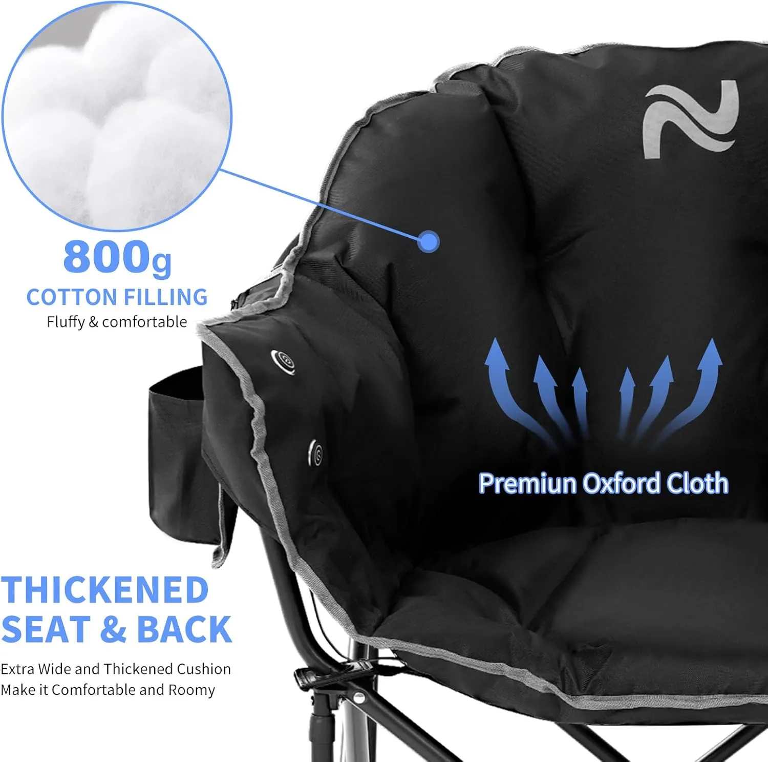 Oversized Heated Camping Chair, 3 Heating Modes Folding Heated Chairs Outdoor Sports, Portable Padded Camping Chair Heat Up for Lawn Patio Beach and Picnics, Black
