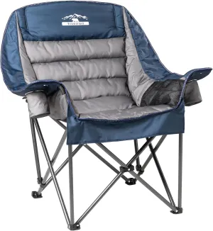 Oversized Padded Camping Chair Extra Large Camp Chairs for Adults with Side Pocket and Cup Holder, Heavy-Duty 500lbs Capacity, Blue & Gray