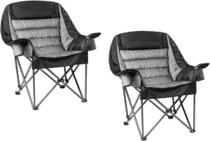 Oversized Padded Camping Chair Set of 2 for Adults Heavy-Duty 500lbs Capacity, Portable Folding Camp Chairs with Side Pocket, High-Loft Padding for Backyard, Hiking (Black & Gray)