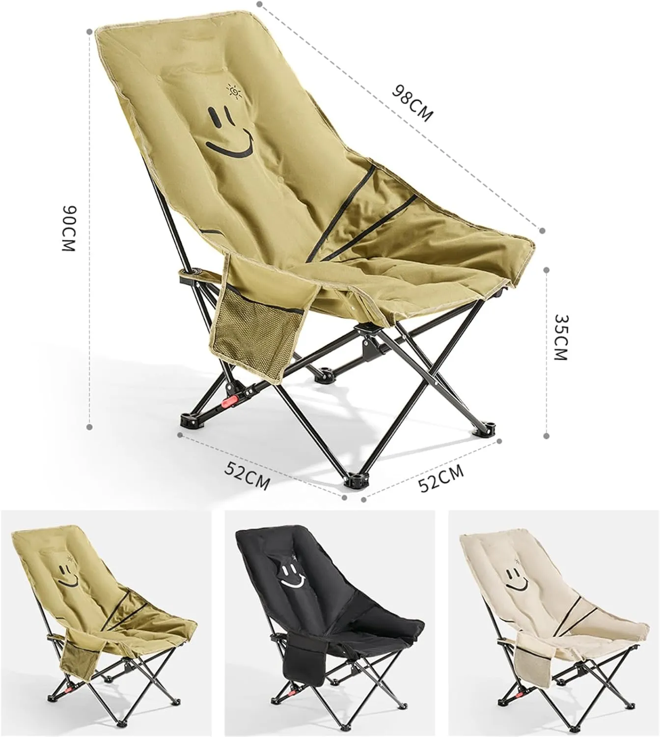 Oversized Padded Camping Chair,Folding,Large Camp Lounge Chairs for Outdoor,Portable,with Cup Holder for Camping,Picnic, Family Road Trip Olive