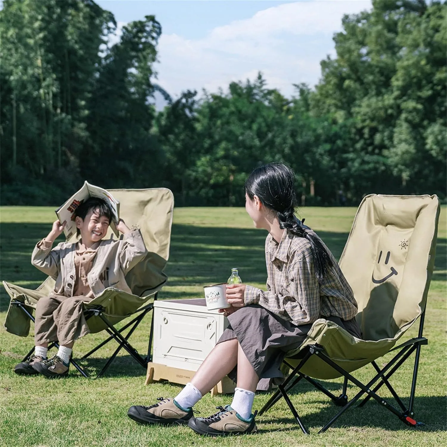 Oversized Padded Camping Chair,Folding,Large Camp Lounge Chairs for Outdoor,Portable,with Cup Holder for Camping,Picnic, Family Road Trip Olive