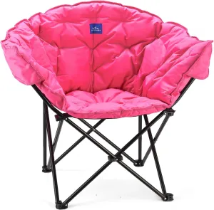 Oversized Padded Moon Leisure Portable Stable Comfortable Folding Chair with Carry Bag for Camping,Outdoor,Garden,Party,Supports 330LBS, Black (Pink)