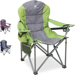 Oversized Portable Camping Chair, Full Padded Outdoor Folding Chair Support 350 LBS, Heavy Duty Lawn Chair with Cup Holder, Cooler Bag, Lumbar Support, Head Pocket for Adult (Green)