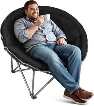 Oversized XXL Folding Round Camping Chair,Super Comfy Padded Moon Camp Chairs,Heavy Duty Supports 200 Kg Outdoor Lawn Chairs for Adults,Perfect for Indoor,Family Camping,Hiking,Picnics and Garden
