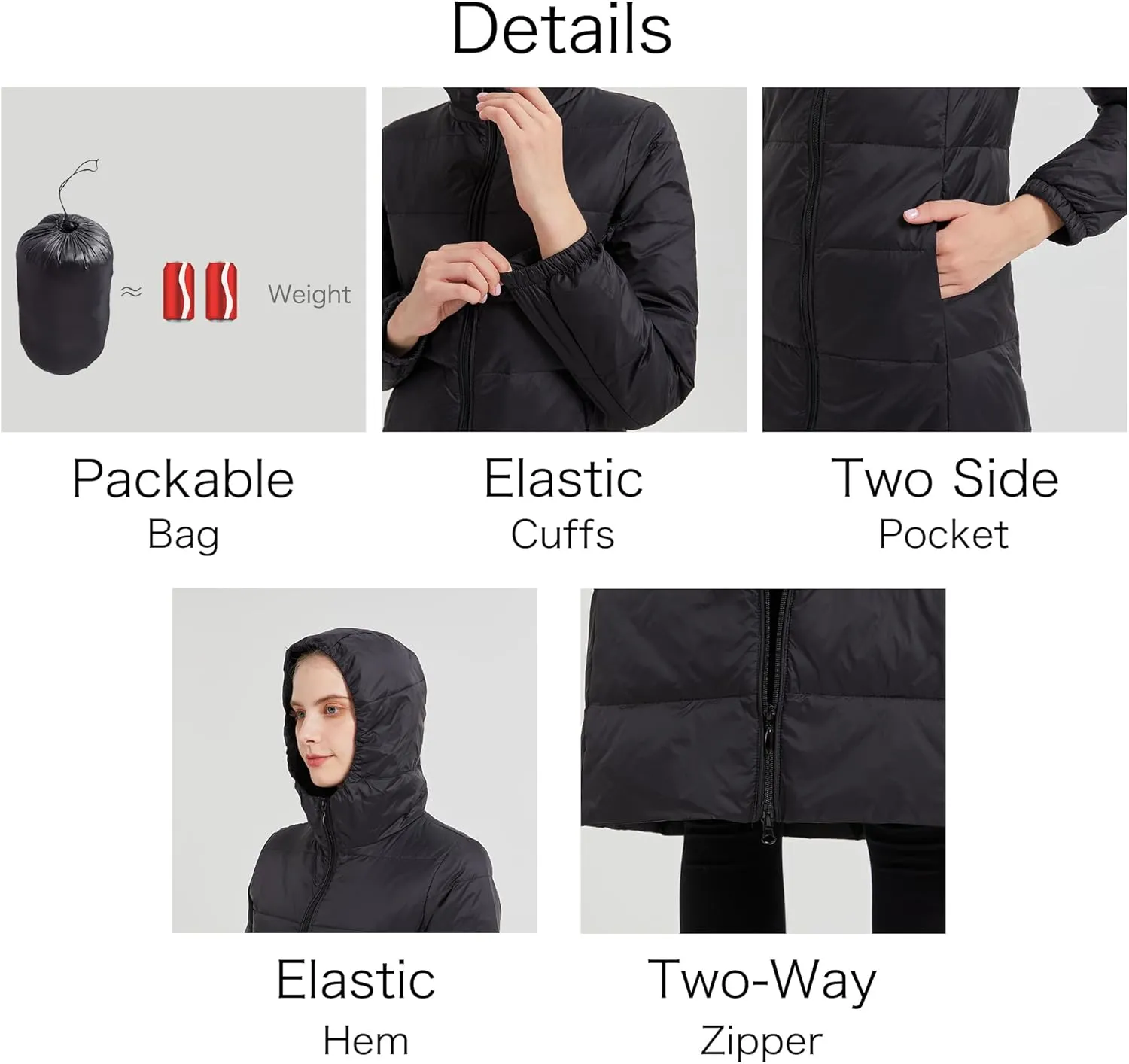 Packable Lightweight Long Down Jacket for Women Thin Warm Hooded Travel Down Coat(Available in Plus Size)