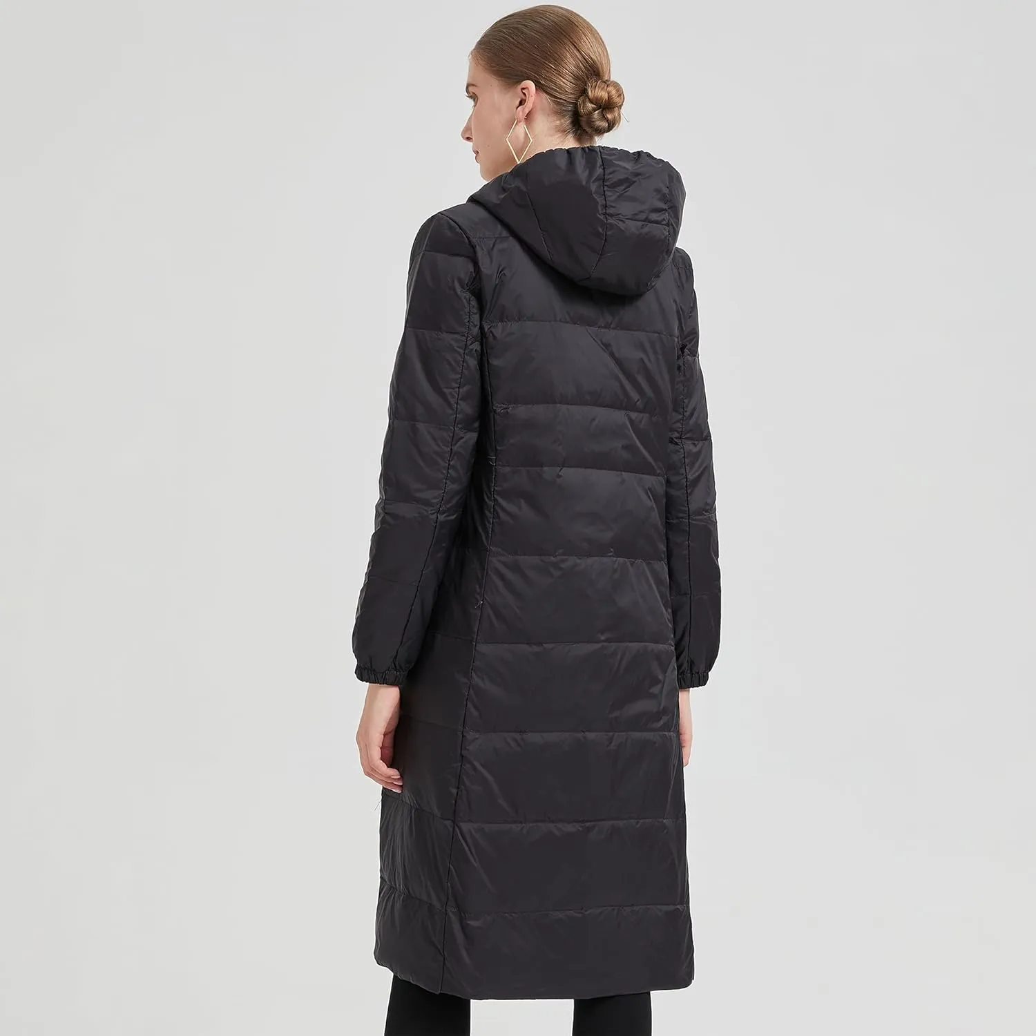 Packable Lightweight Long Down Jacket for Women Thin Warm Hooded Travel Down Coat(Available in Plus Size)