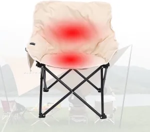 Padded Folding Chair, Oversized Heated Camping Chair, Portable Heated Cushion Folding Chair with 3 Heat Levels, Padded Camping Chair Supports 420lbs, Portable Folding Heated Chair,Beige-66x43x43cm