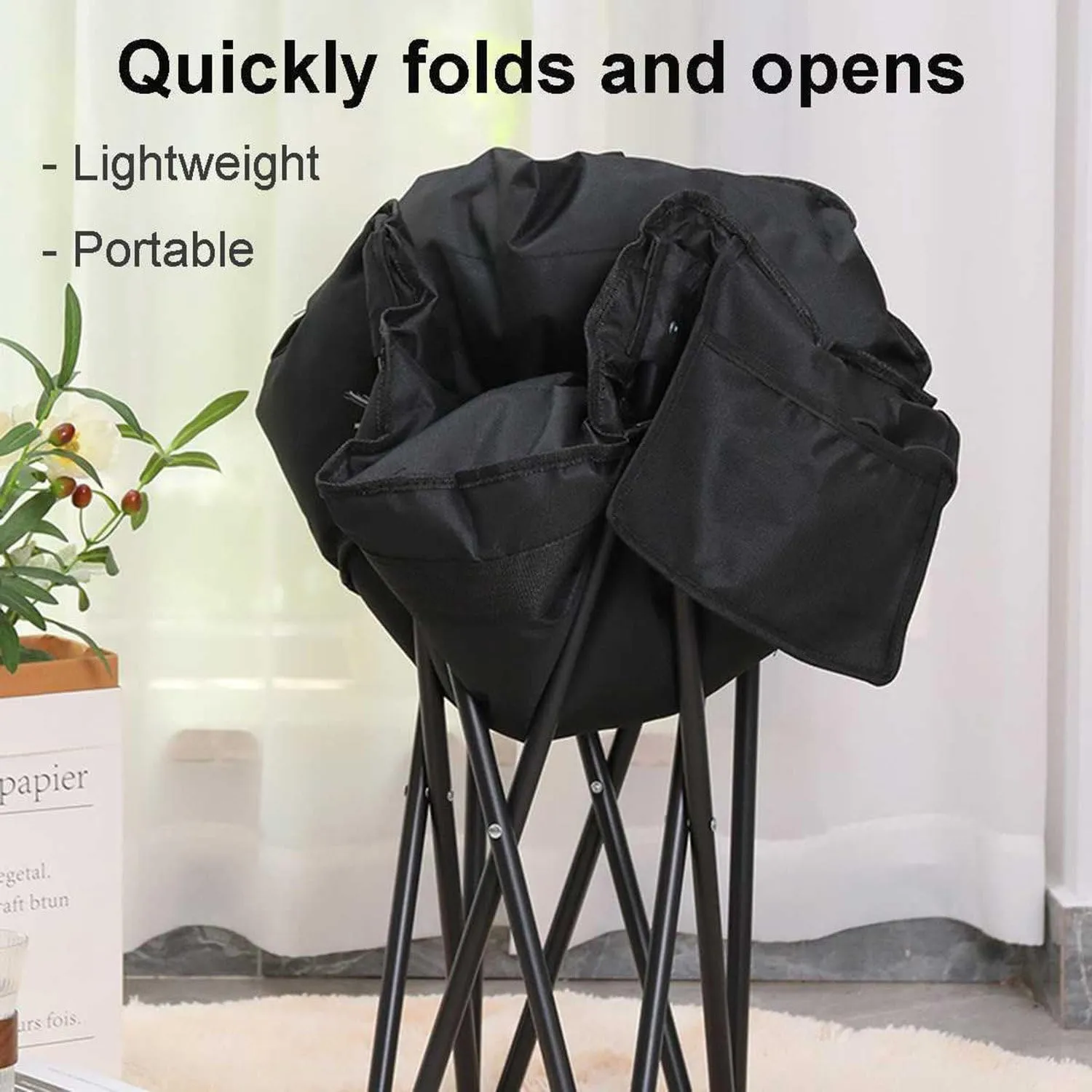 Padded Folding Chair, Oversized Heated Camping Chair, Portable Heated Cushion Folding Chair with 3 Heat Levels, Padded Camping Chair Supports 420lbs, Portable Folding Heated Chair,Beige-66x43x43cm