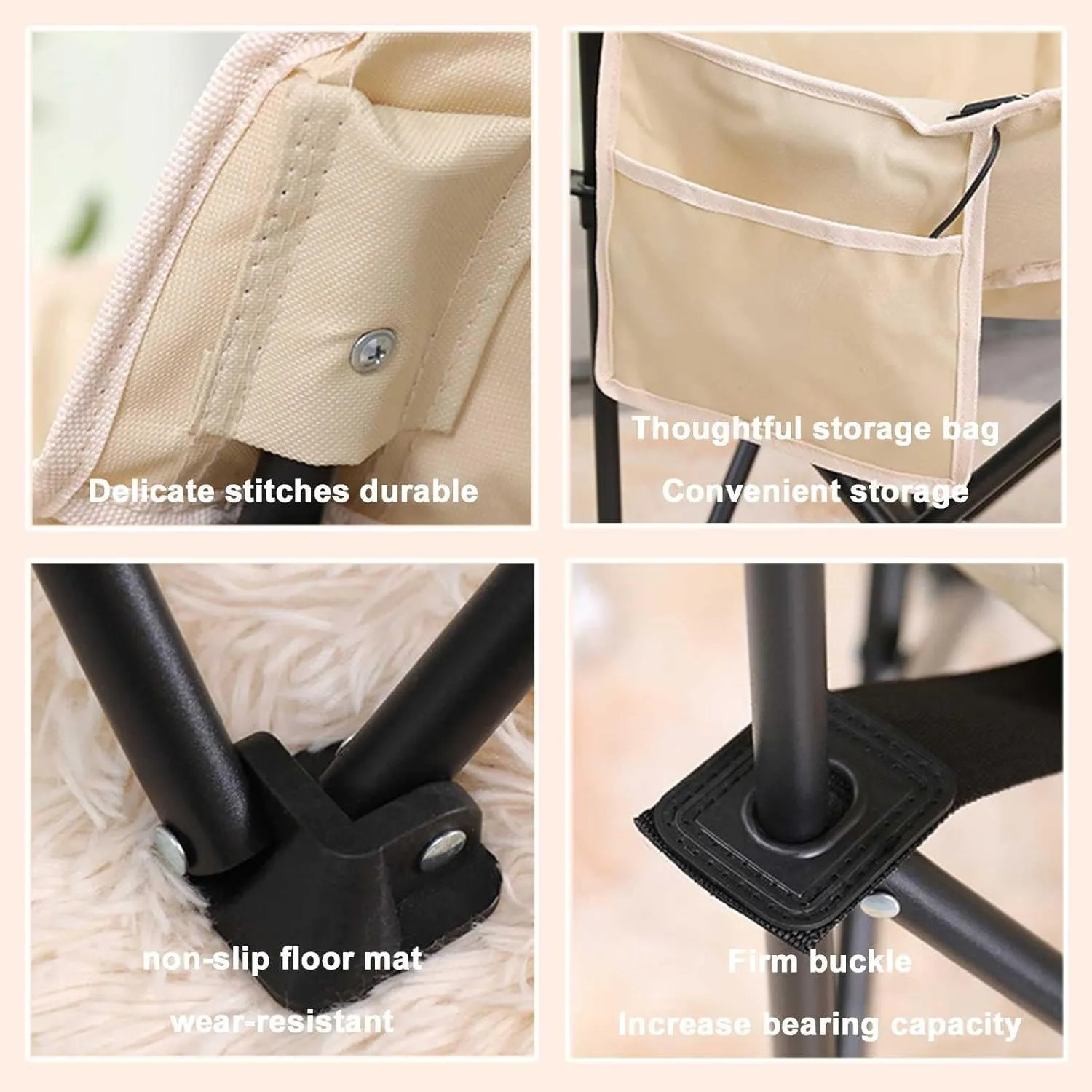 Padded Folding Chair, Oversized Heated Camping Chair, Portable Heated Cushion Folding Chair with 3 Heat Levels, Padded Camping Chair Supports 420lbs, Portable Folding Heated Chair,Beige-66x43x43cm