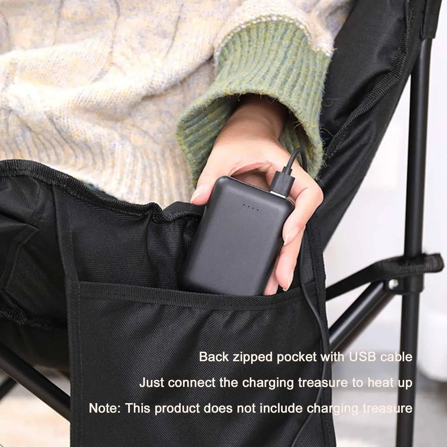 Padded Folding Chair, Oversized Heated Camping Chair, Portable Heated Cushion Folding Chair with 3 Heat Levels, Padded Camping Chair Supports 420lbs, Portable Folding Heated Chair,Beige-66x43x43cm