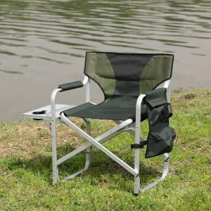 Padded Folding Outdoor Chair with Side Table and Storage Pockets, Lightweight Oversized Directors Chair for Camping, Picnics and Fishing, Green