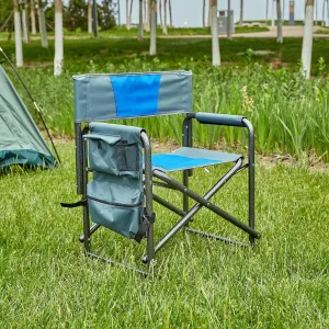 Padded Folding Outdoor Chair with Storage Pockets,Lightweight Oversized Directors Chair for Indoor, Outdoor Camping, Picnics and Fishing,Blue/Grey (1)