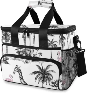 Palm Trees Giraffe Pink Flamingo Cooler Bag Insulated Cooler Soft Sided Cooler 24 Can Portable Picnic Bag Large Leakproof Lunch Bag Box for Beach Grocery Camping Travel Car Men Women