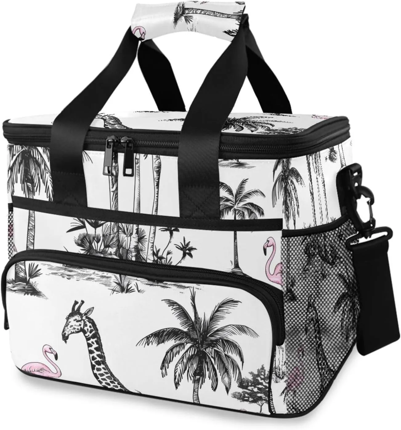 Palm Trees Giraffe Pink Flamingo Cooler Bag Insulated Cooler Soft Sided Cooler 24 Can Portable Picnic Bag Large Leakproof Lunch Bag Box for Beach Grocery Camping Travel Car Men Women