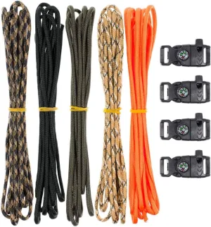 Paracord Bracelet Kit - Fire Starter Buckle, Whistle Buckle, and Compass Buckles - Fit for Survival