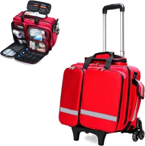 Paramedics Medical Trolley Bag Large Capacity Portable First Aid Kits Bag with Wheels Waterproof and Durable Trauma Bag for Emergency First Responders(A)