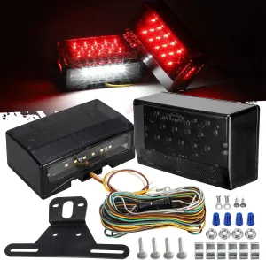 Partsam 12V LED Rectangular Trailer Light Kit, Sealed Rectangle IP68 Waterproof Truck Marine Boat Trailer Stop Turn Tail License Plate Brake Running Lights w 25ft Wiring Harness & Bracket
