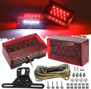 Partsam 6" Rectangular LED Combination Tail Lights Kit Red, 12V LED Submersible Sealed Rectangular Boat Trailer Stop Turn Tail License Plate Brake Running Light Kit w/25ft Wiring Harness 4Pin Bracket