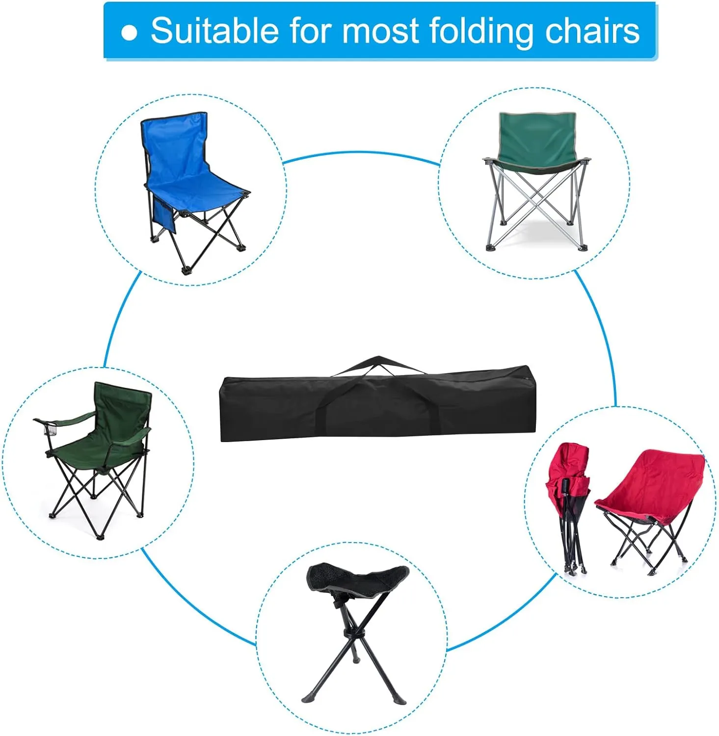 PATIKIL 43 Inch Camp Chair Replacement Bag, Nylon Foldable Carrying Bag Large Zippered Bag with Shoulder Strap for Camping Travel, Black