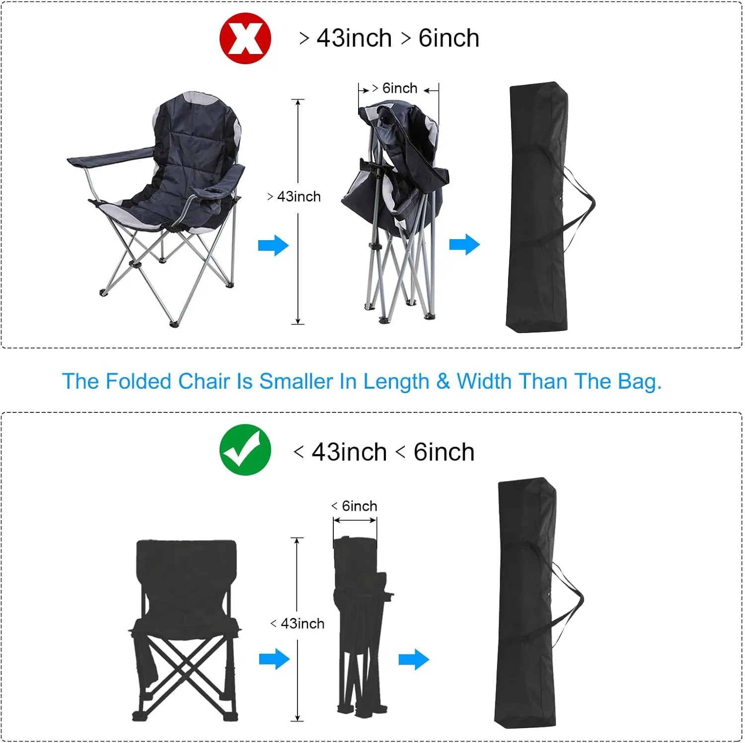 PATIKIL 43 Inch Camp Chair Replacement Bag, Nylon Foldable Carrying Bag Large Zippered Bag with Shoulder Strap for Camping Travel, Black