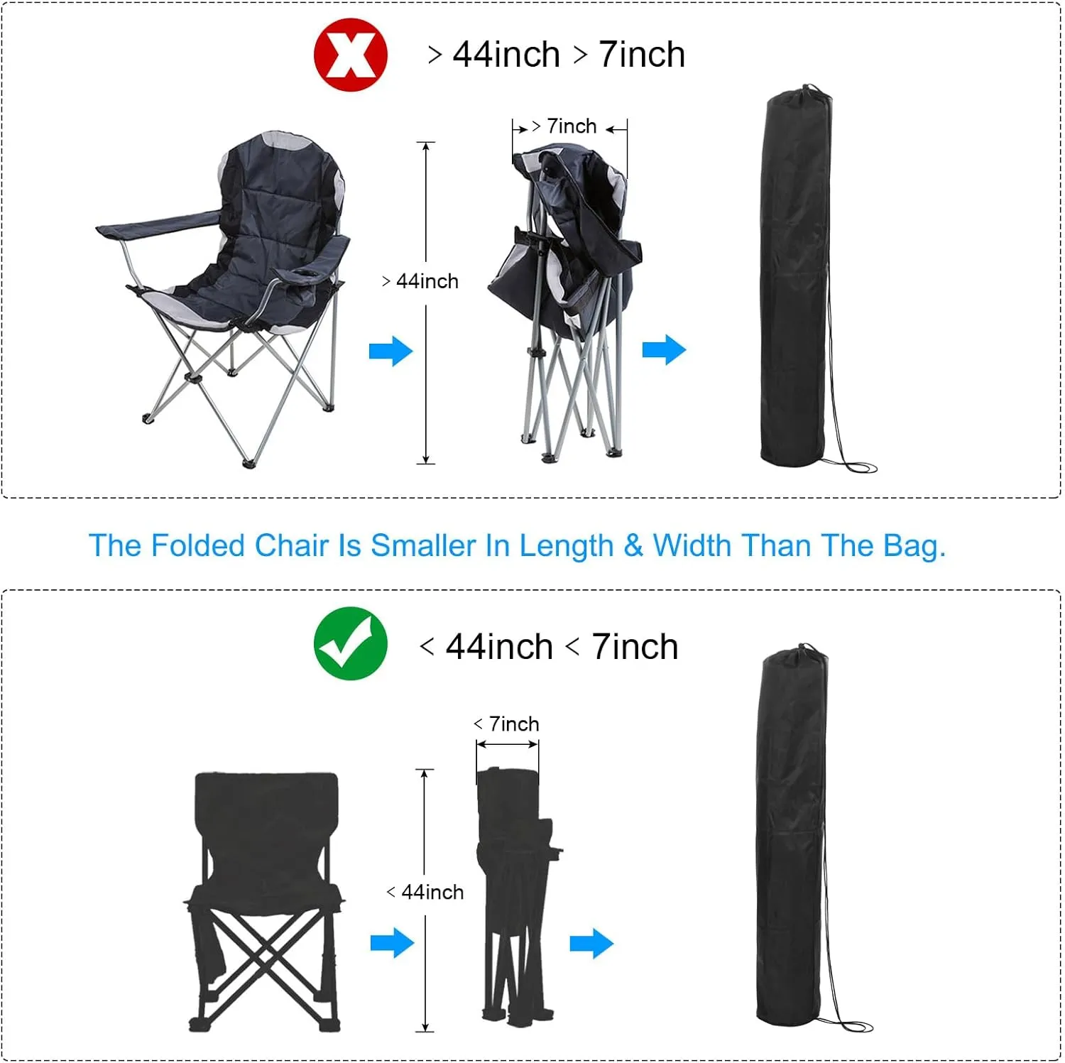 PATIKIL 44 Inch Camp Chair Replacement Bag, 2 Pack Nylon Foldable Carry Bag Storage Bag with Shoulder Strap for Outdoor Camping, Black